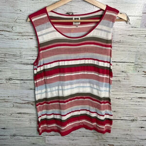 Anne Klein striped tank top size large pink red